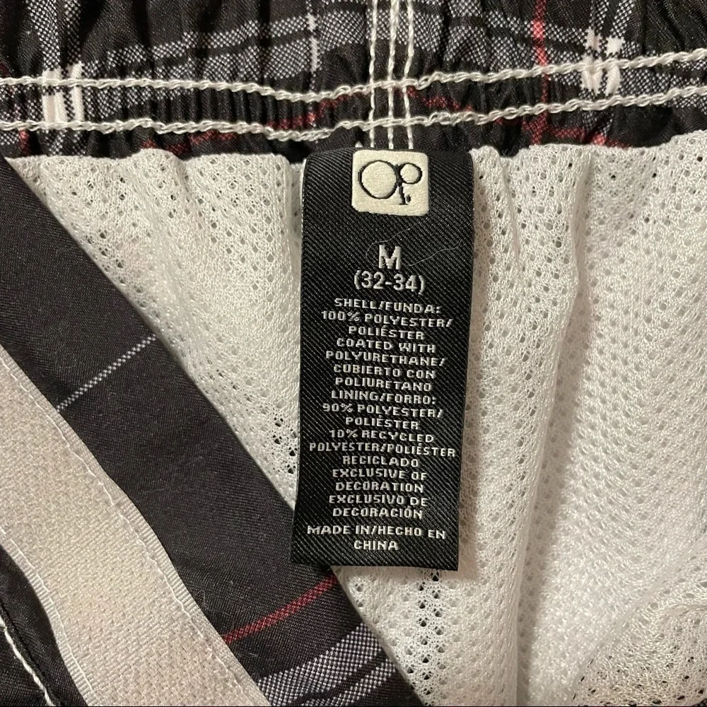 OP Black White Red Board Shorts Swim Trunks Windowpane pattern mesh lining Med